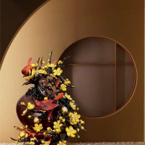 BG01- BÌNH GỖ TRẮC HOA MAI BỌC VÀNG 24K